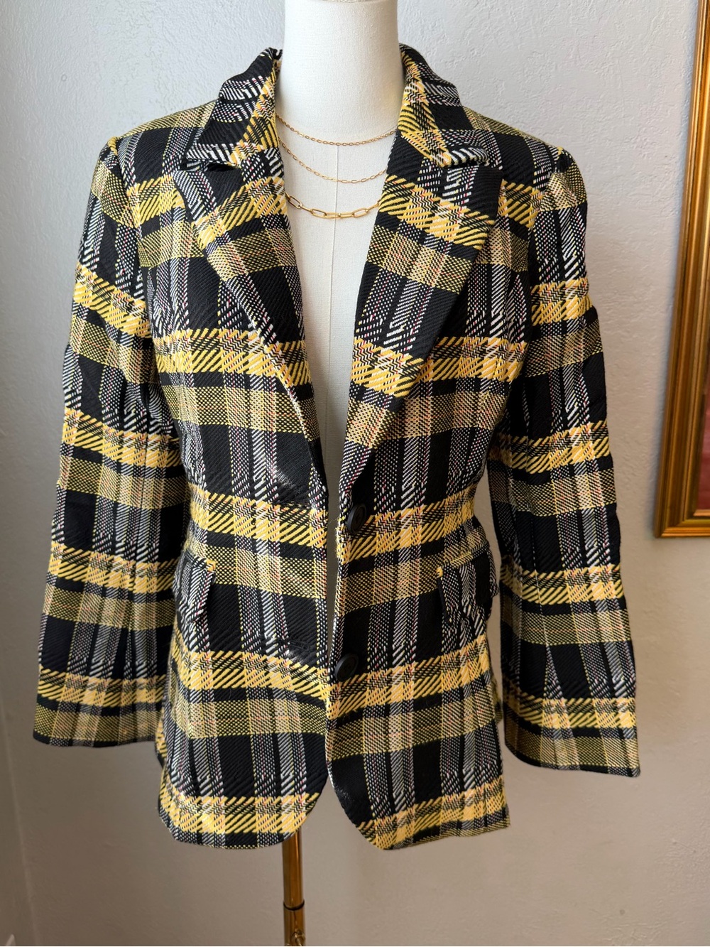 NWT GREY LAB Black and Yellow Plaid Tailored Blazer size Large